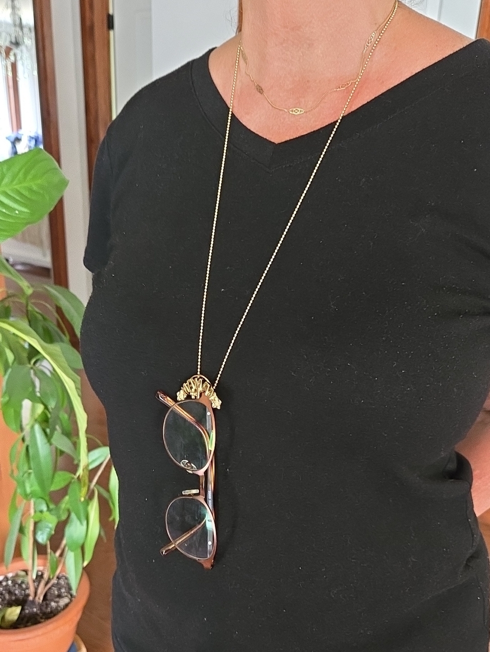 Gold Glasses Holder Necklace with Decorative Clip - Women Accessories